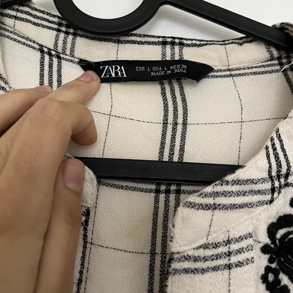 Zara Mini Long Sleeve Flowy Tunic Dress Embroidered Collar - Picture 2 of 4